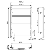 Water towel dryer Sora (600*400,5,White,Lower)
