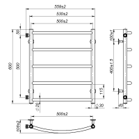 Water towel dryer Sora (600*500,5,Grey,Left)
