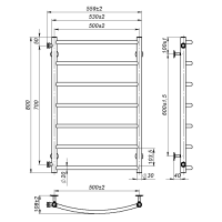 Рушникосушарка водяна Sora (800*500,7,Сіра,Ліве підключення)