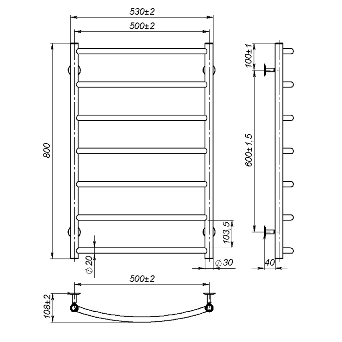 Water towel dryer Sora (800*500,7,Grey,Lower)