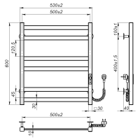 Electric towel dryer Sirius (600*500,6,Grey,Right,JD04)