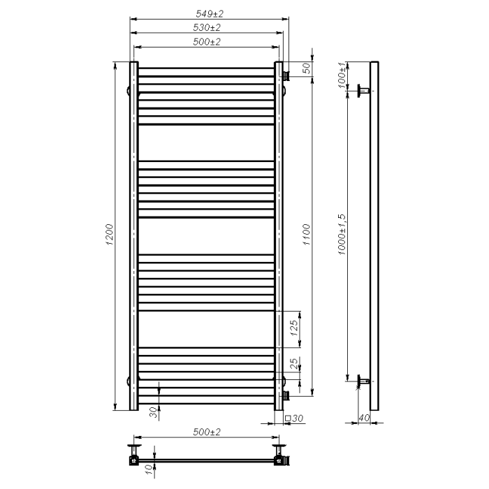 Water towel dryer Sirius (1200*500,16,Polished,Right)