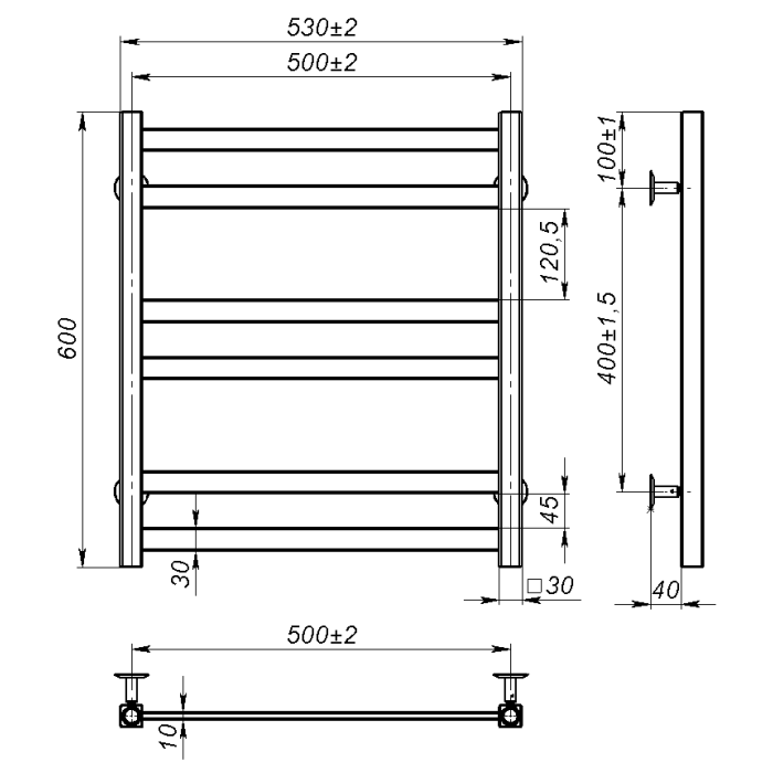 Water towel dryer Sirius (600*500,6,Polished,Lower)