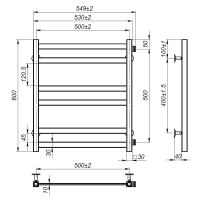 Water towel dryer Sirius (600*500,6,White,Right)
