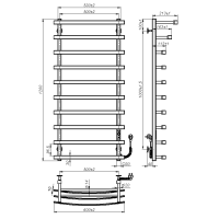 Полотенцесушитель электрический Terra (1200*500,10,Серый,Правое подключение,JD04)