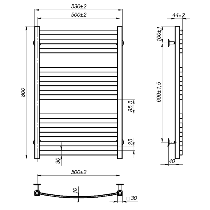Water towel dryer Vega (800*500,12,White,Lower)